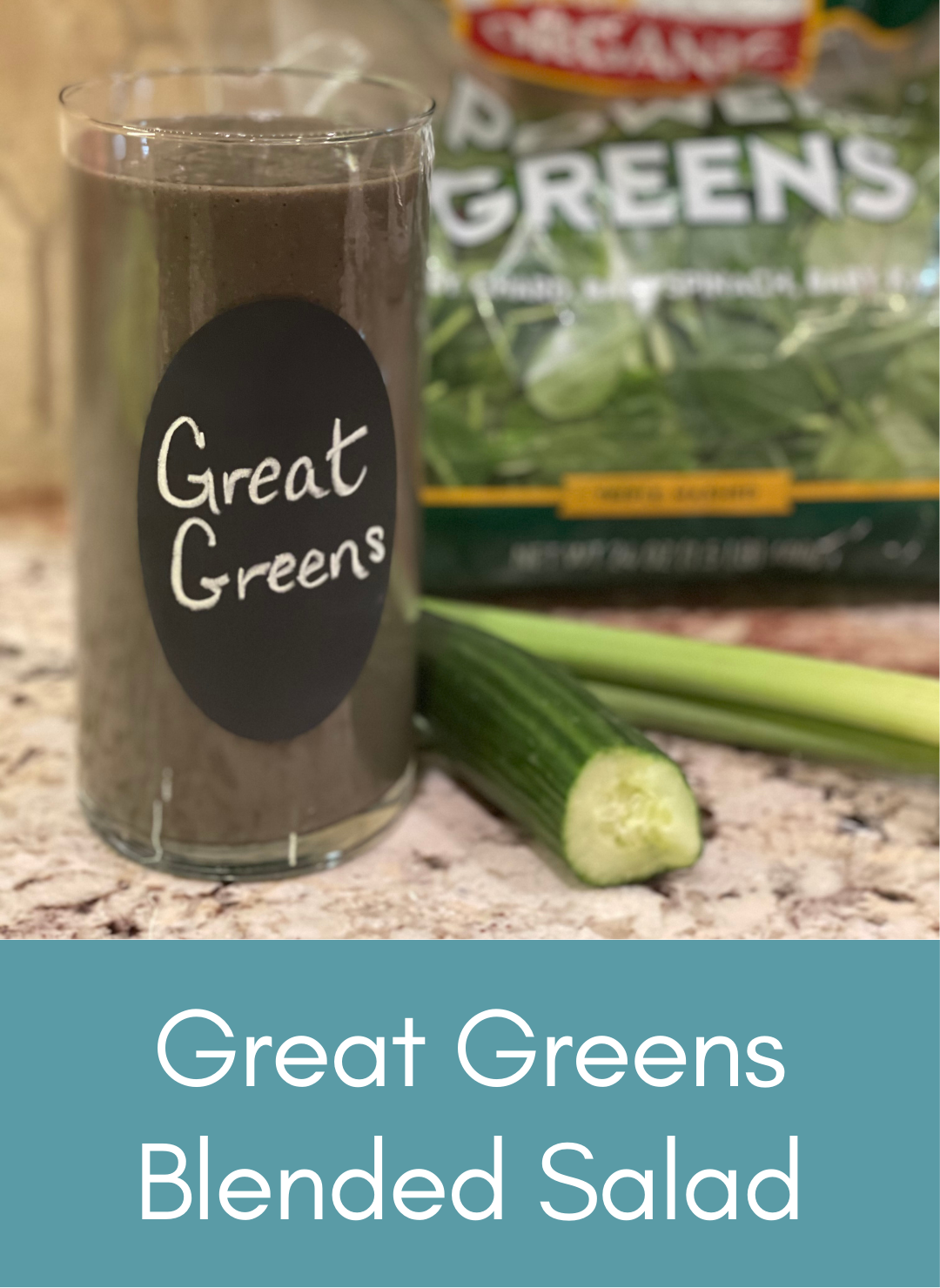 Great Greens Blended Salad plant based smoothie Picture with link to recipe