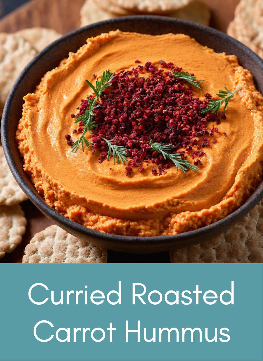 Curried Roasted Carrot Hummus Picture with link to recipe