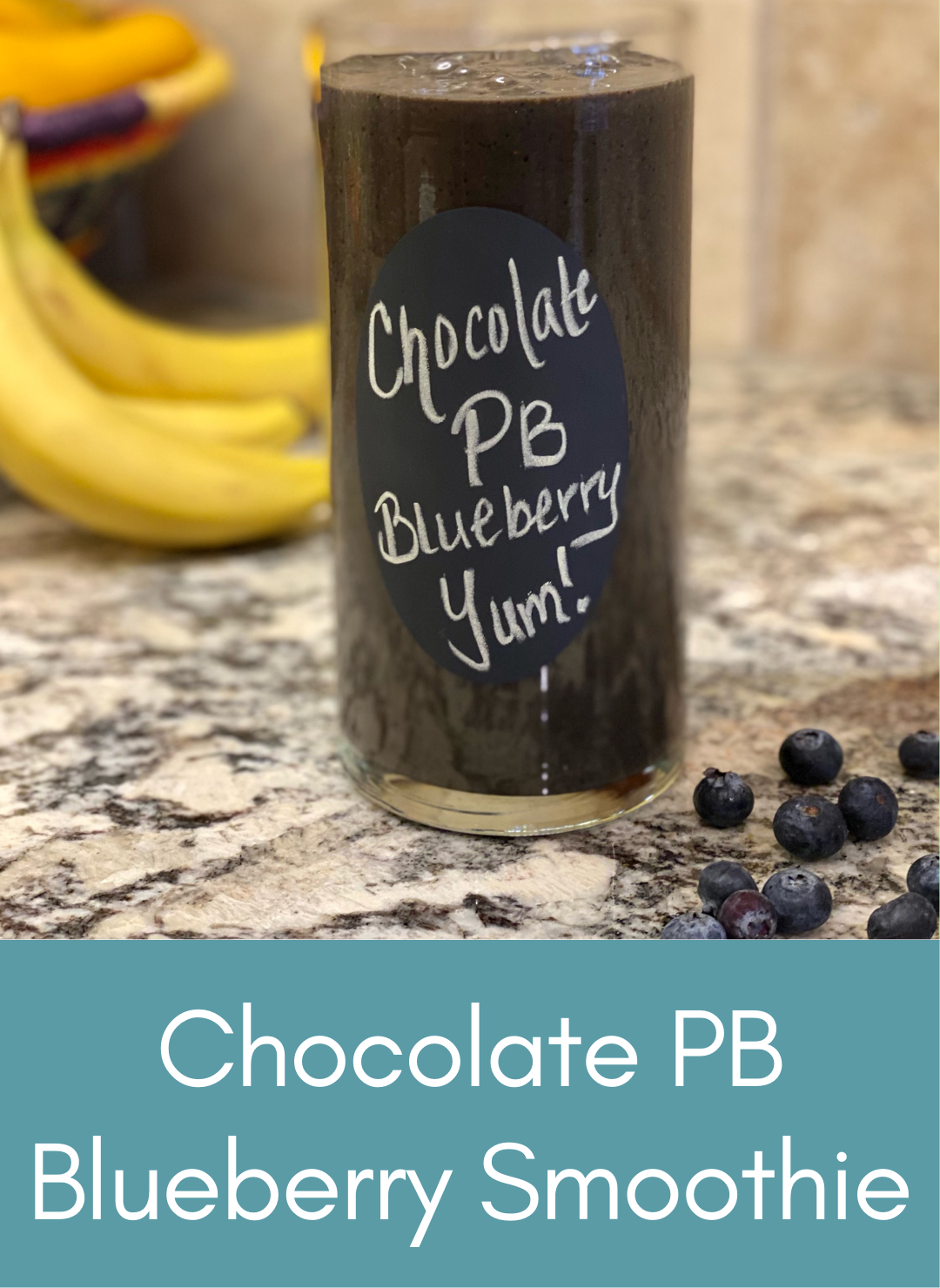 Chocolate peanut butter blueberry plant based smoothie Picture with link to recipe