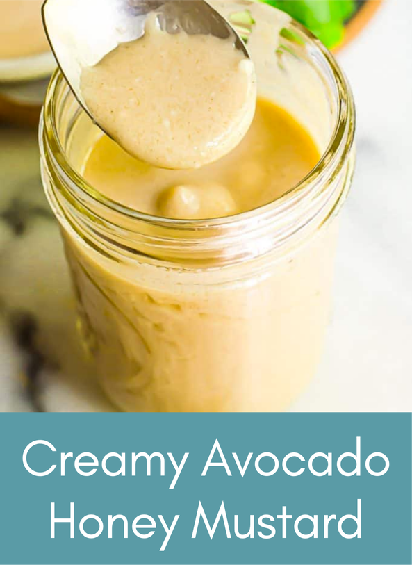 Creamy avocado vegan plant based honey mustard Picture with link to recipe