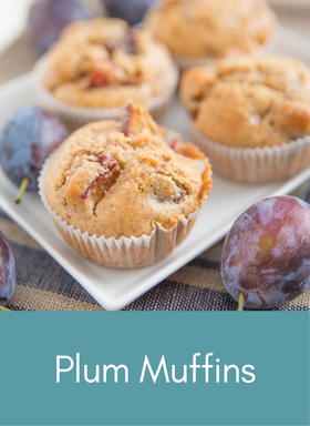 Whole food plant based vegan plum muffins Picture with link to recipe
