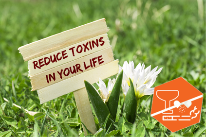 Healty flowers with a sign reminding about avoiding toxins Picture