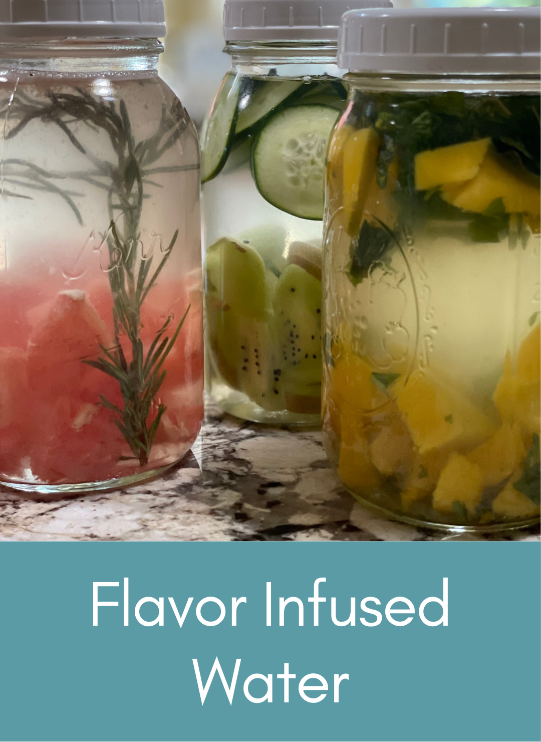 Plant based sugar-free flavor infused water using fresh fruit and herbs to help you stay hydrated Picture with link to recipe