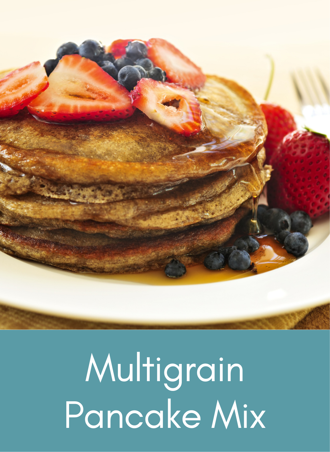 Multigrain pancake stack with berries Picture with link to recipe