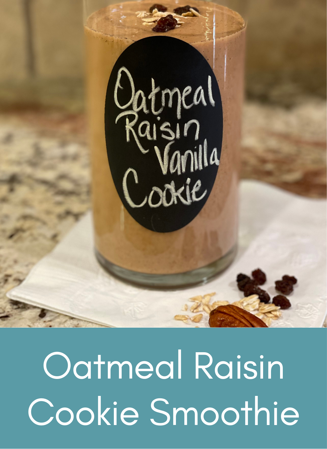 Oatmeal raisin vanilla protein cookie whole food plant based vegan smoothie Picture with link to recipe