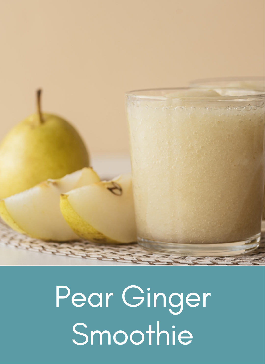 Whole food plant based vegan ginger pear smoothie Picture with link to recipe