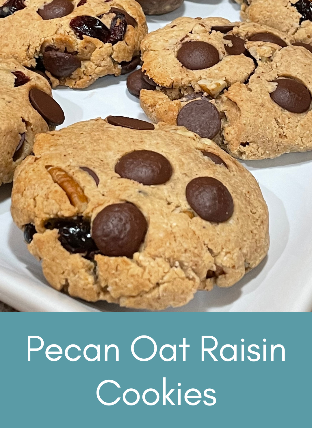 Whole food plant based pecan oat and raisin vegan cookies Picture with link to recipe
