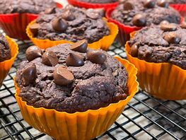whole food plant based Chocolate zuccini muffin Picture with link to recipe
